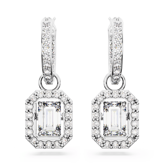 Una Angelic drop earrings, Round cut, Pavé, White, Rhodium plated 5638495