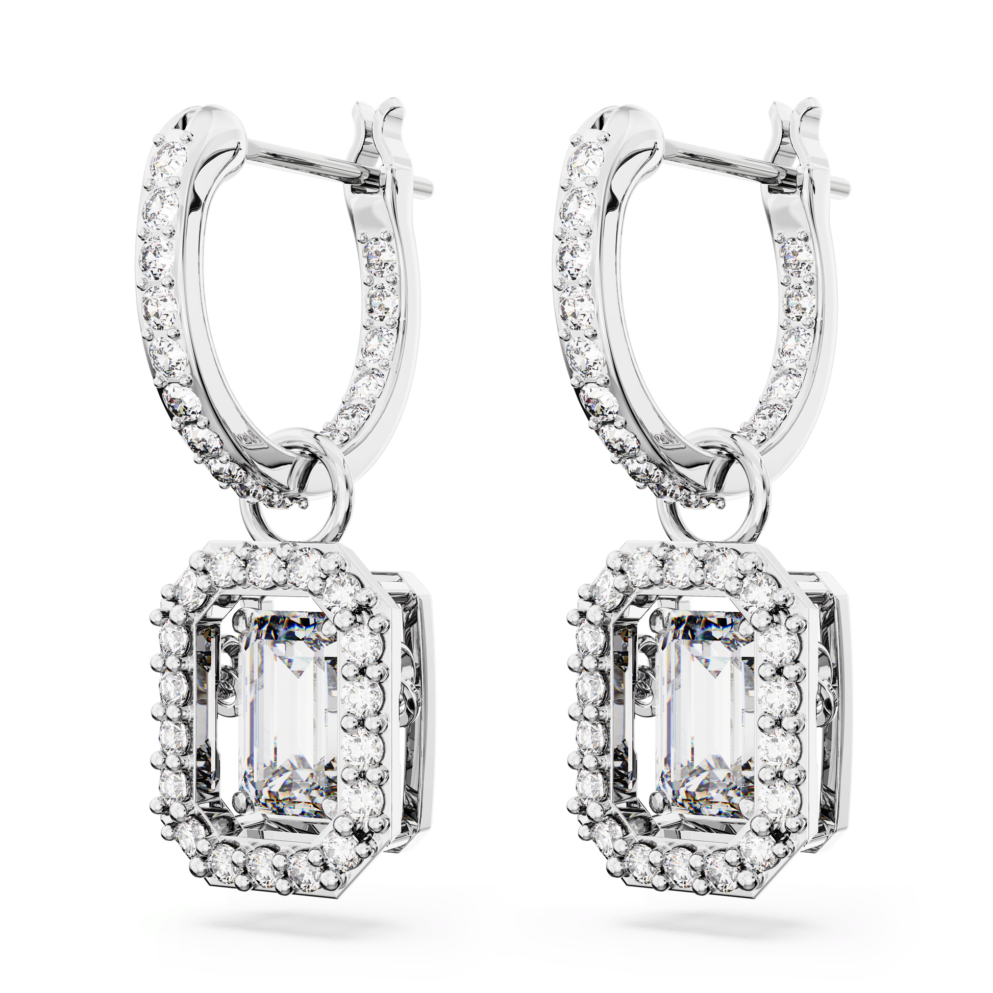 Una Angelic drop earrings, Round cut, Pavé, White, Rhodium plated 5638495