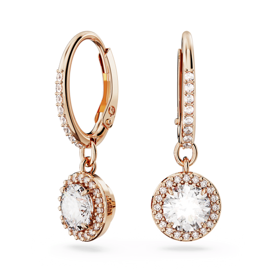 Una Angelic drop earrings, Round cut, Pavé, White, Rose gold-tone plated 5638769