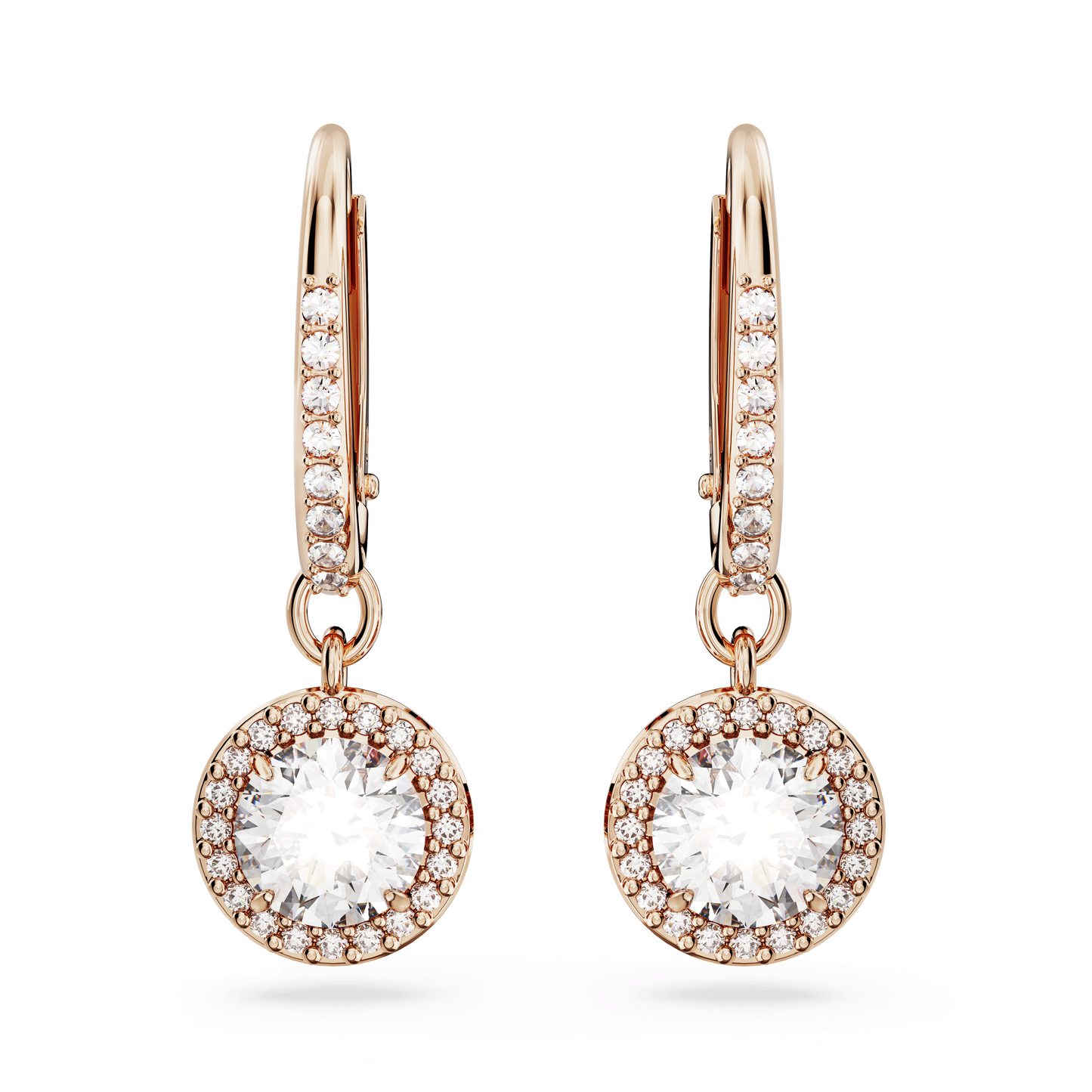 Una Angelic drop earrings, Round cut, Pavé, White, Rose gold-tone plated 5638769
