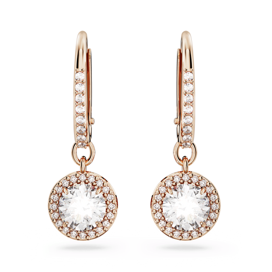 Una Angelic drop earrings, Round cut, Pavé, White, Rose gold-tone plated 5638769