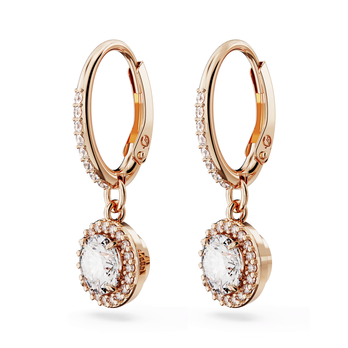 Una Angelic drop earrings, Round cut, Pavé, White, Rose gold-tone plated 5638769