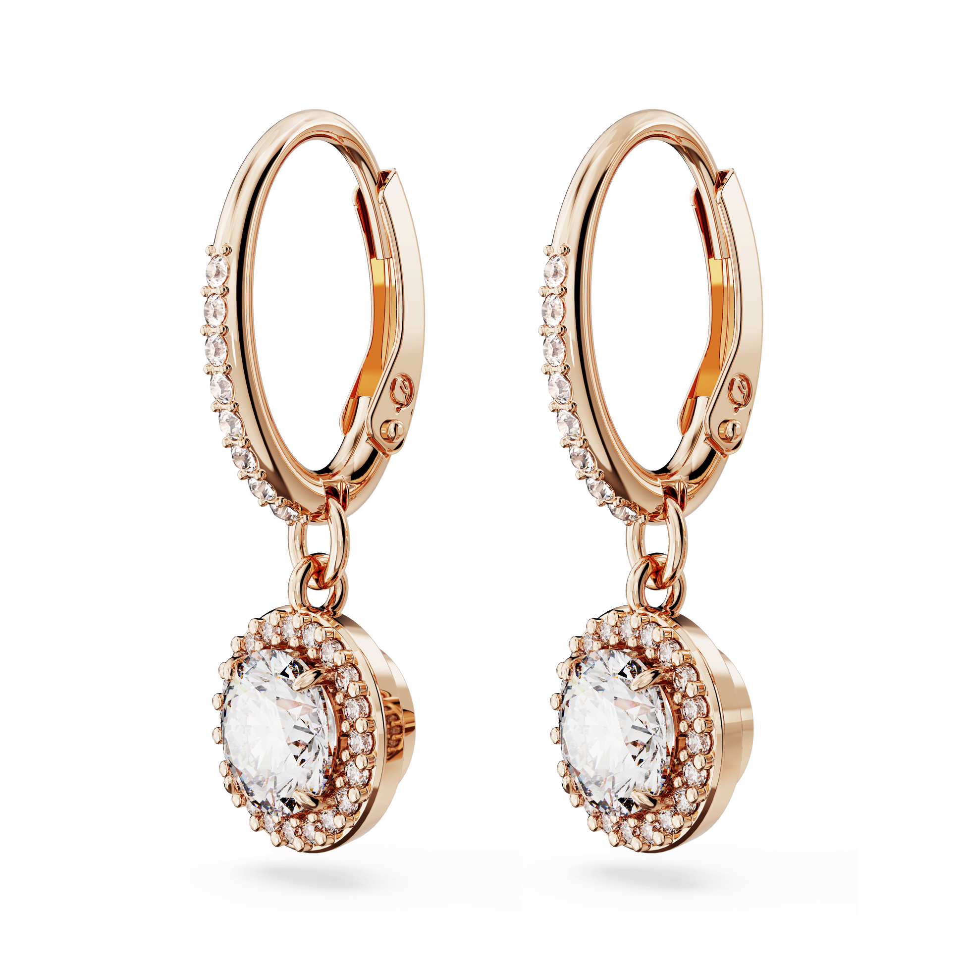 Una Angelic drop earrings, Round cut, Pavé, White, Rose gold-tone plated 5638769
