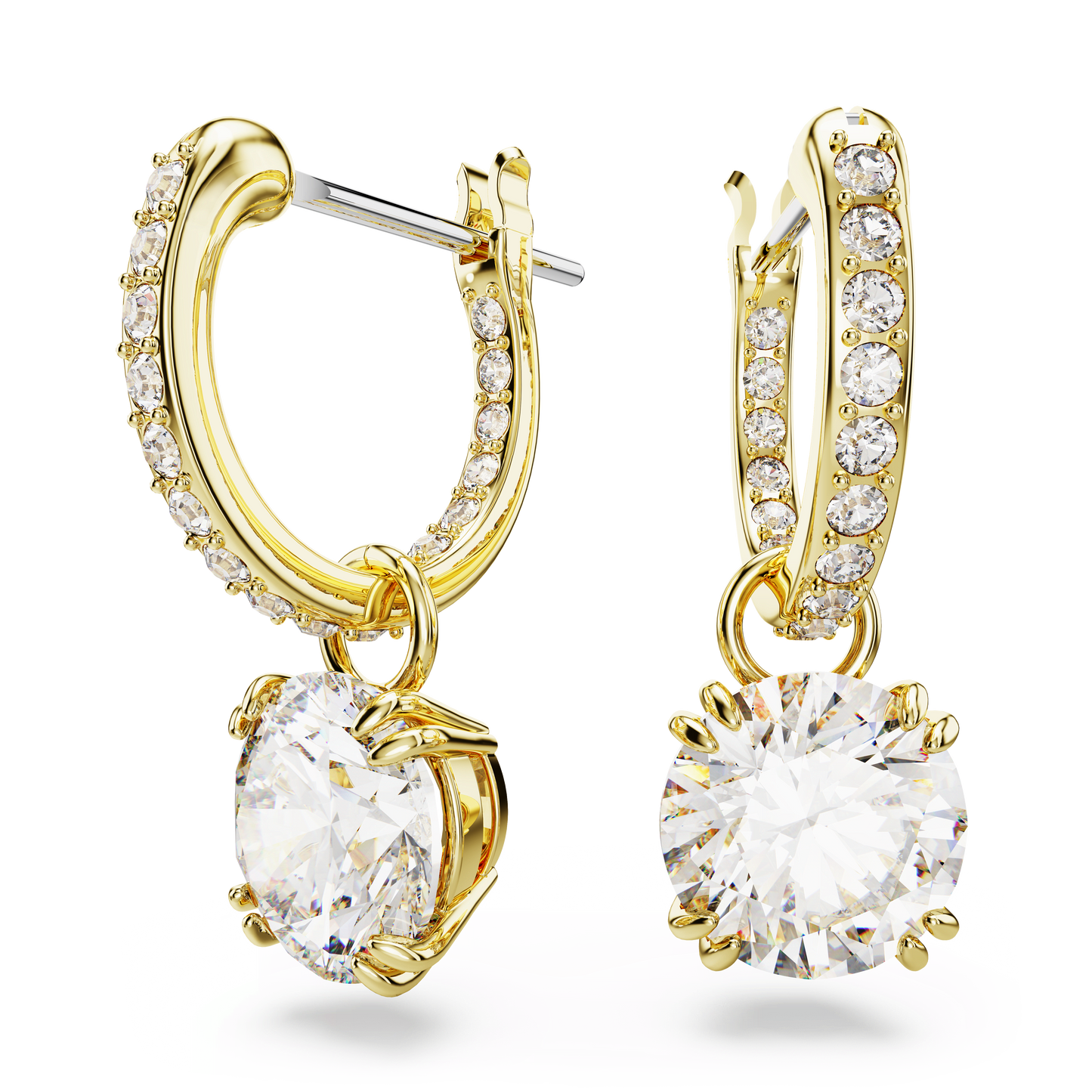 Stilla drop earrings, Round cut, White, Gold-tone plated 5638802