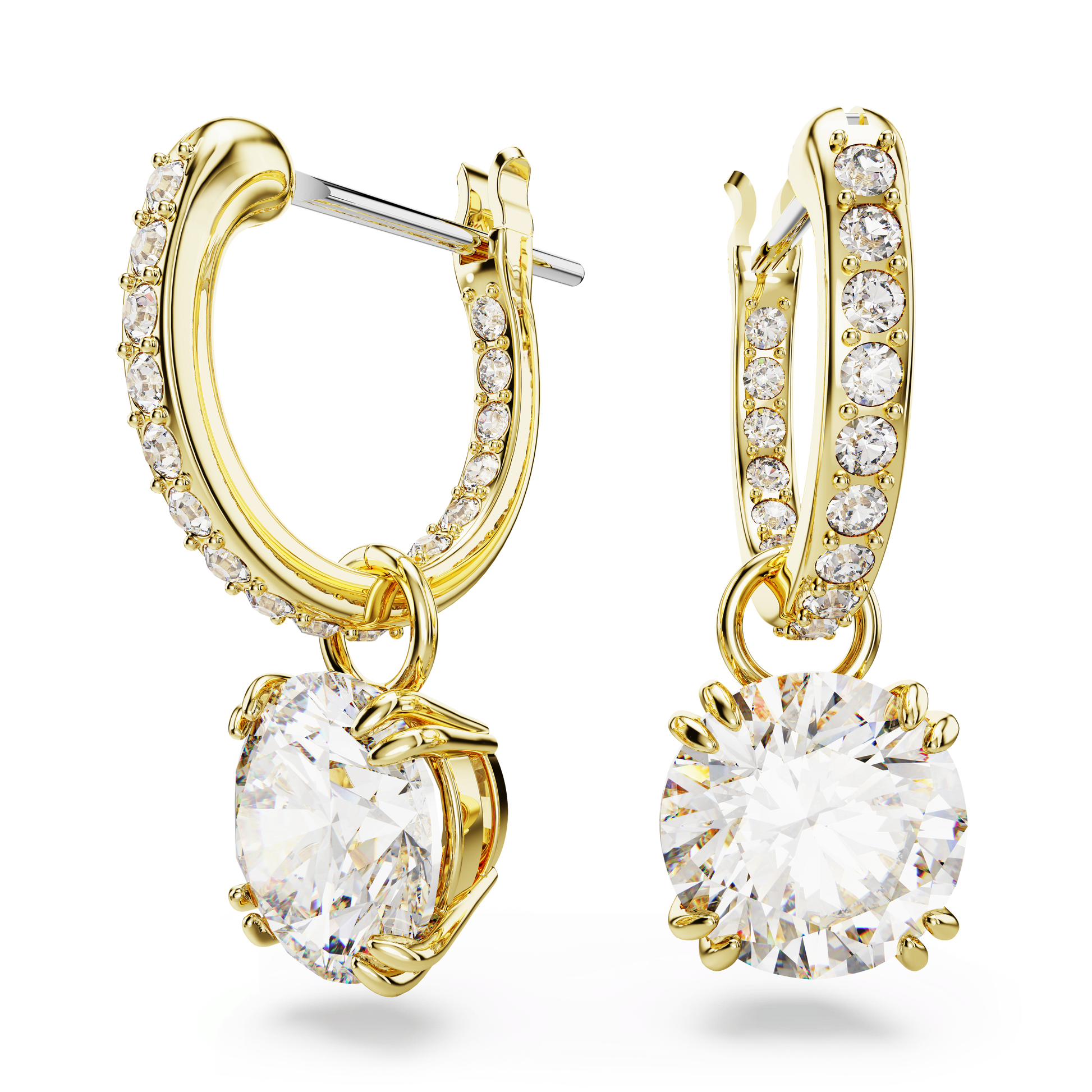 Stilla drop earrings, Round cut, White, Gold-tone plated 5638802