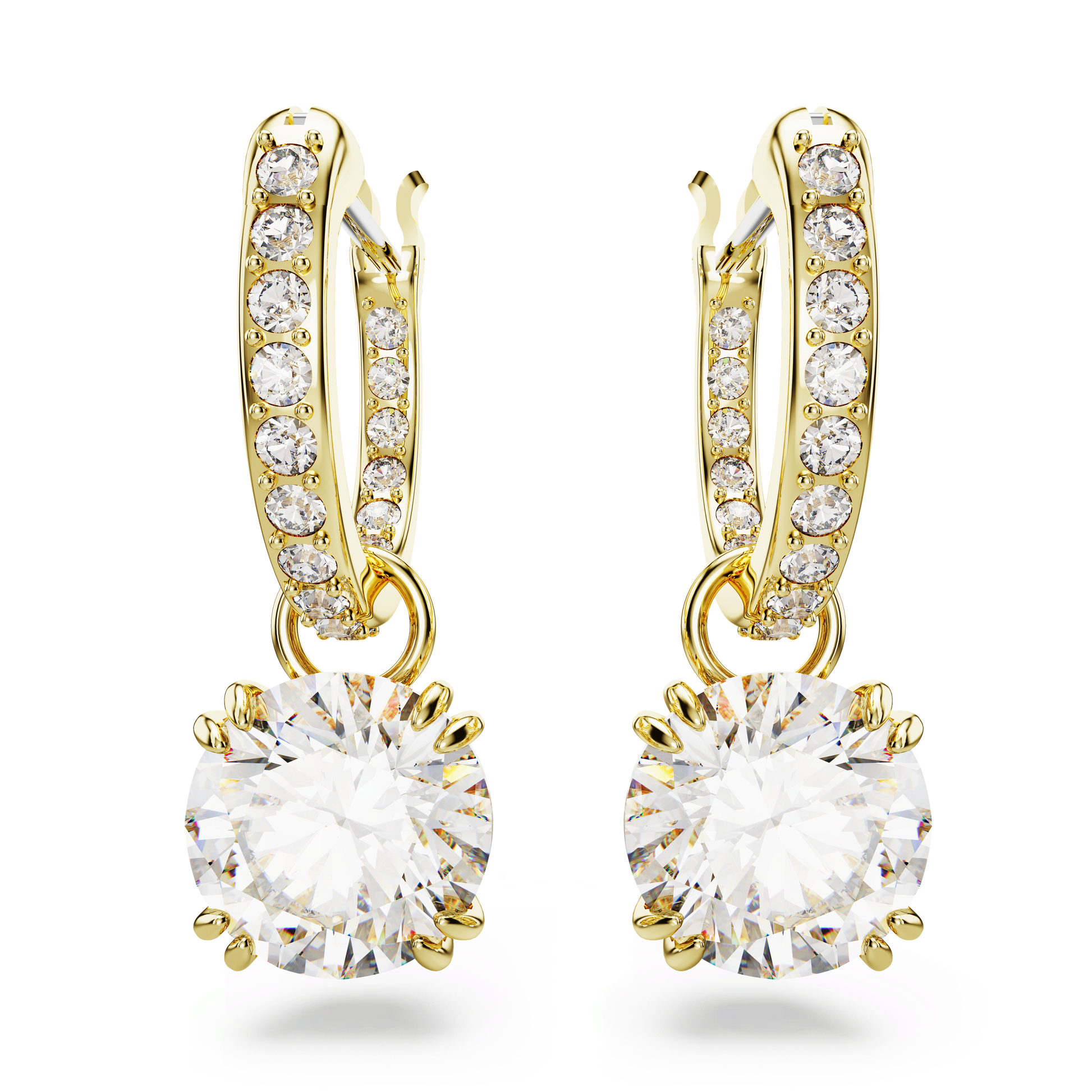 Stilla drop earrings, Round cut, White, Gold-tone plated 5638802