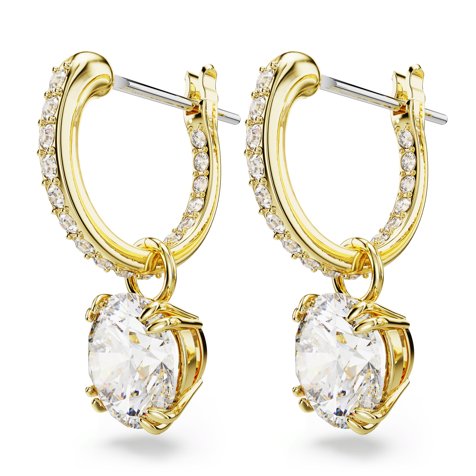 Stilla drop earrings, Round cut, White, Gold-tone plated 5638802