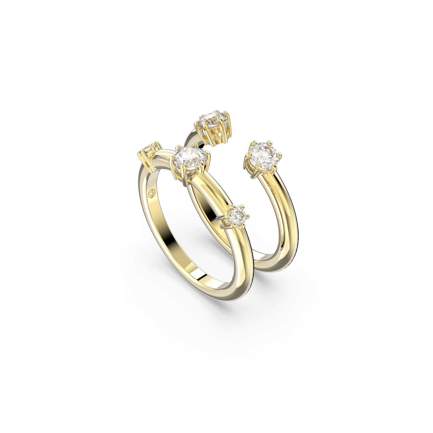 Constella ring, Set (2), Round cut, White, Gold-tone plated