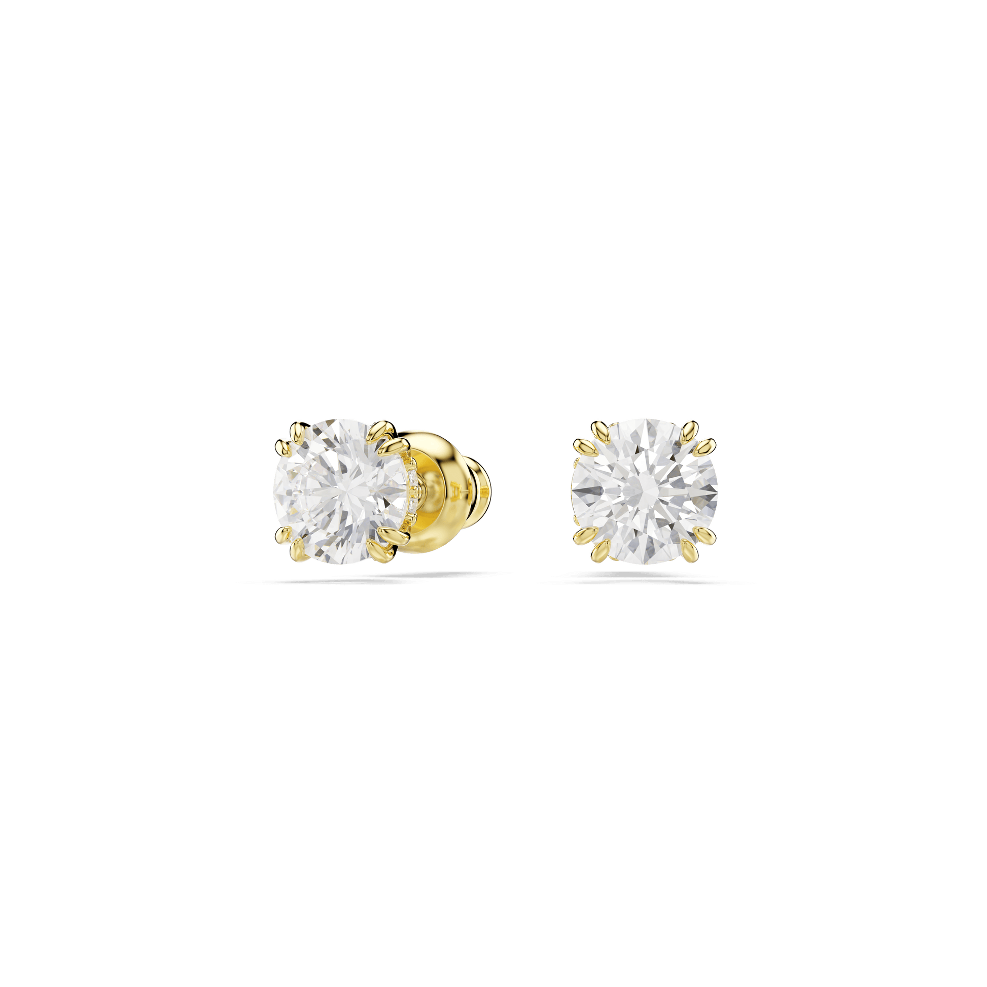 Stilla stud earrings, Round cut, White, Gold-tone plated 5642595