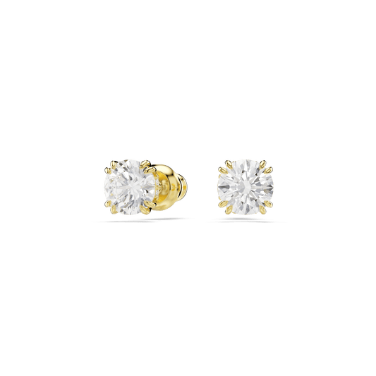 Stilla stud earrings, Round cut, White, Gold-tone plated 5642595