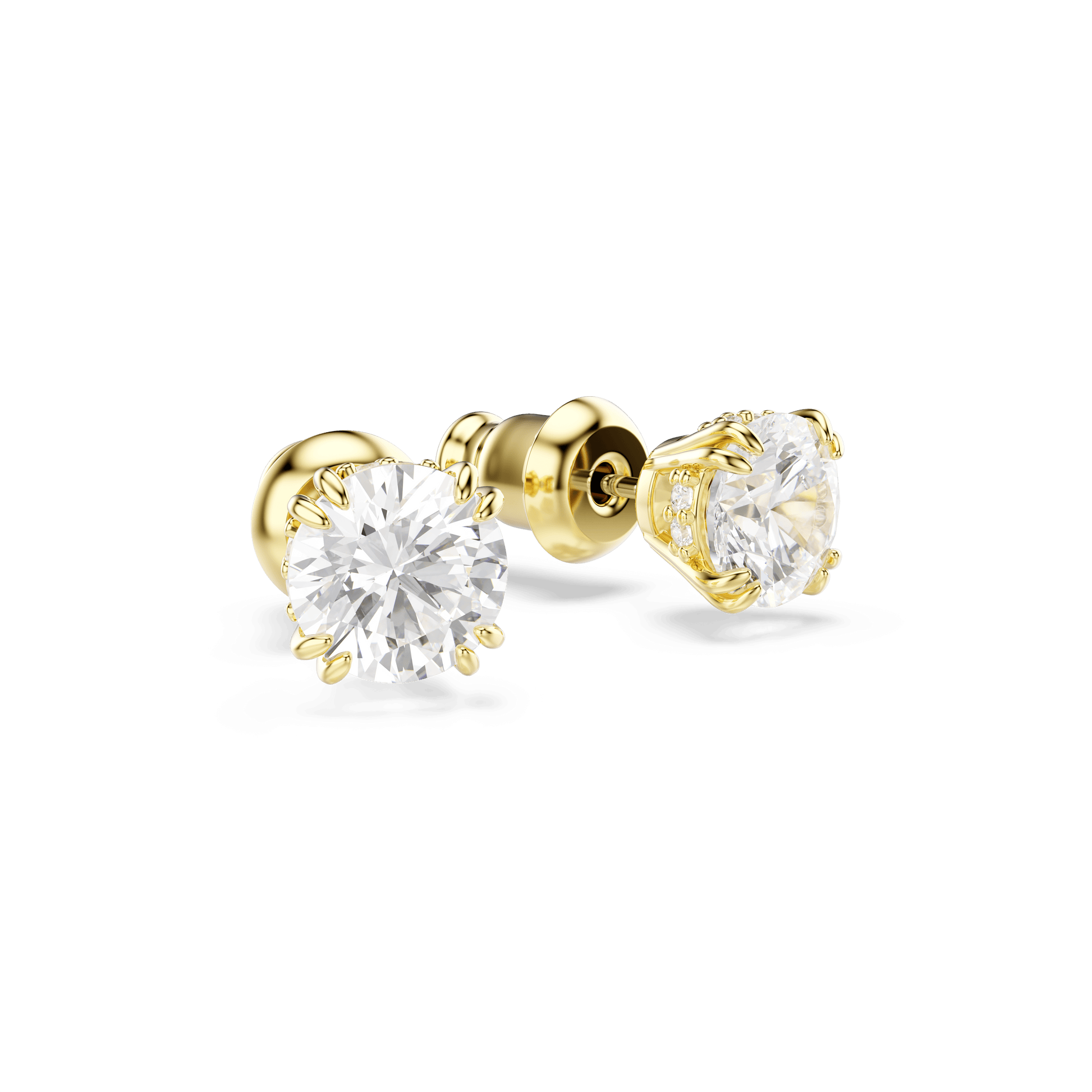 Stilla stud earrings, Round cut, White, Gold-tone plated 5642595