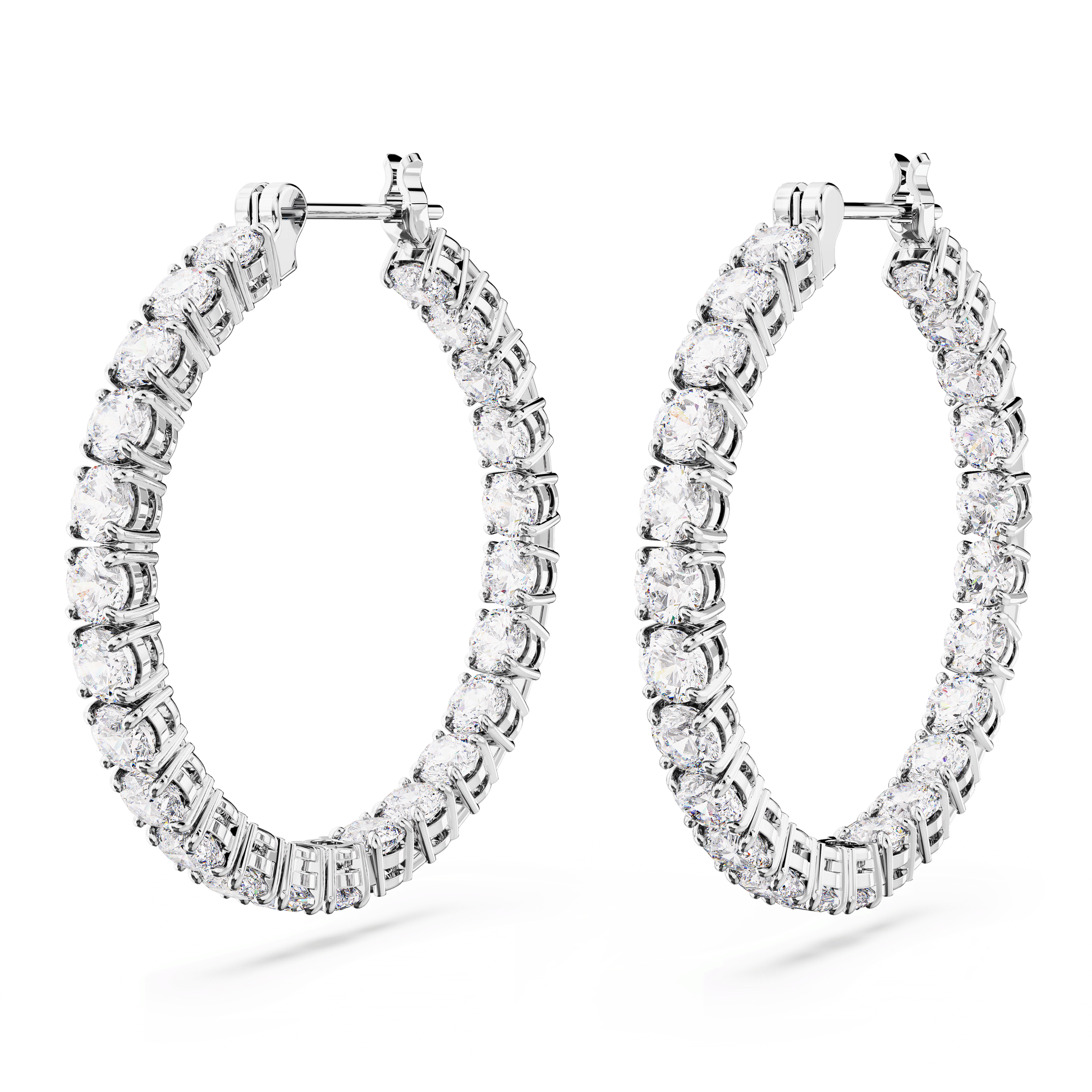 Matrix hoop earrings, Round cut, White, Rhodium plated 5647715