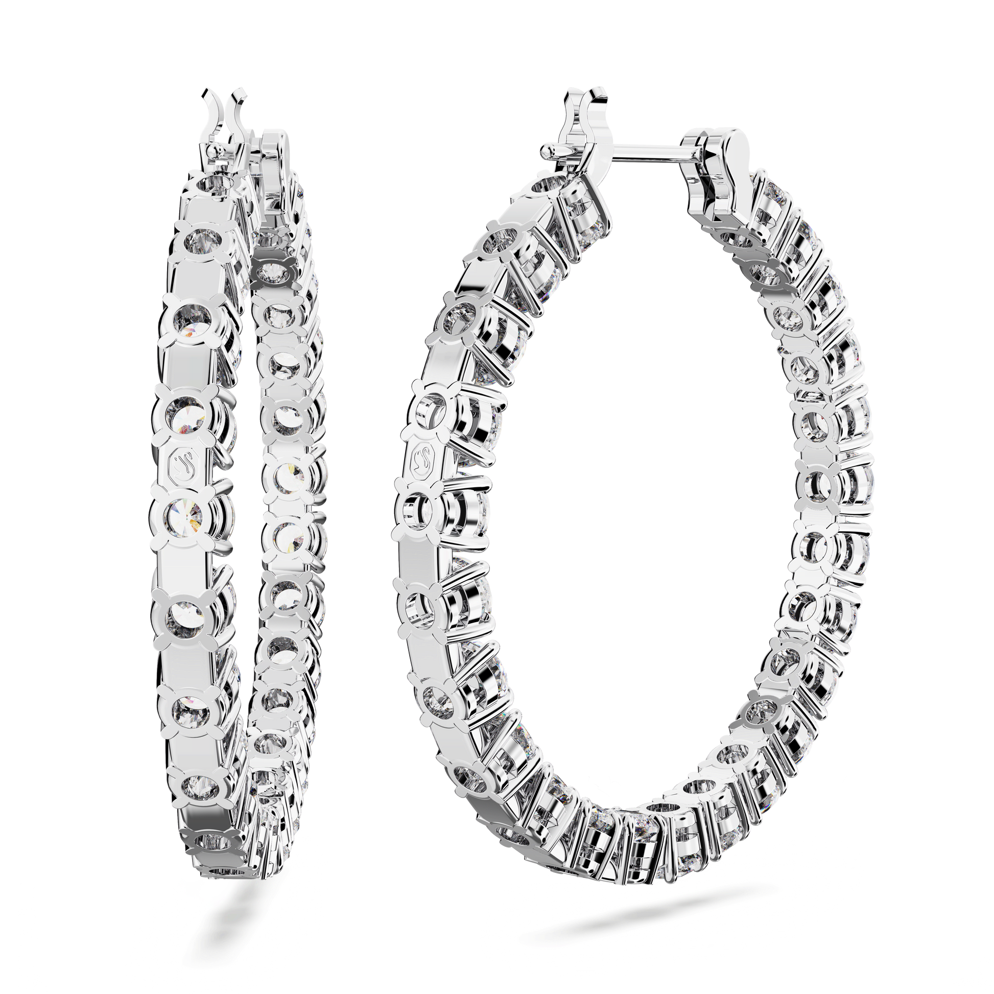 Matrix hoop earrings, Round cut, White, Rhodium plated 5647715