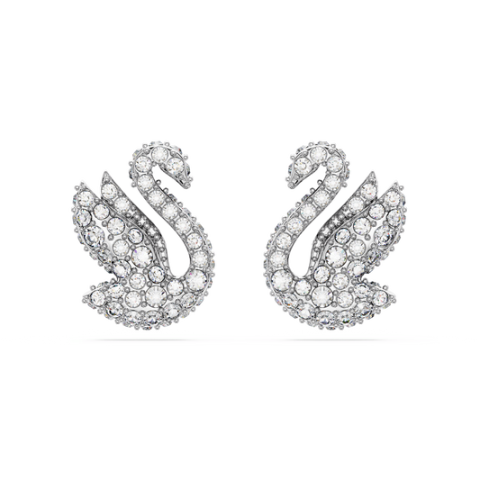 Swan stud earrings, Swan, White, Rhodium plated 5647873