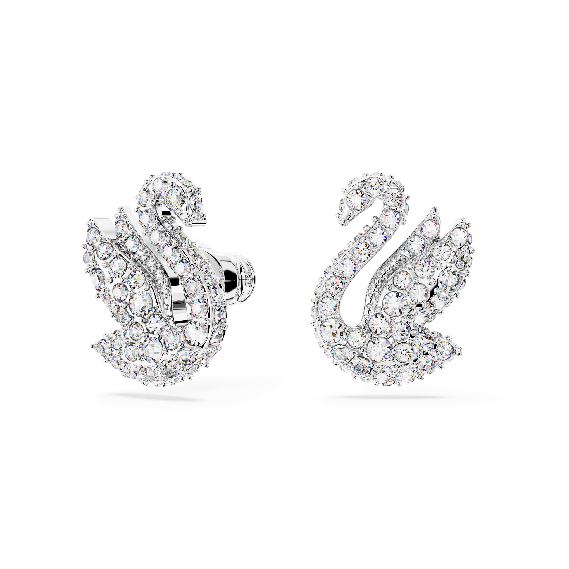 Swan stud earrings, Swan, White, Rhodium plated 5647873