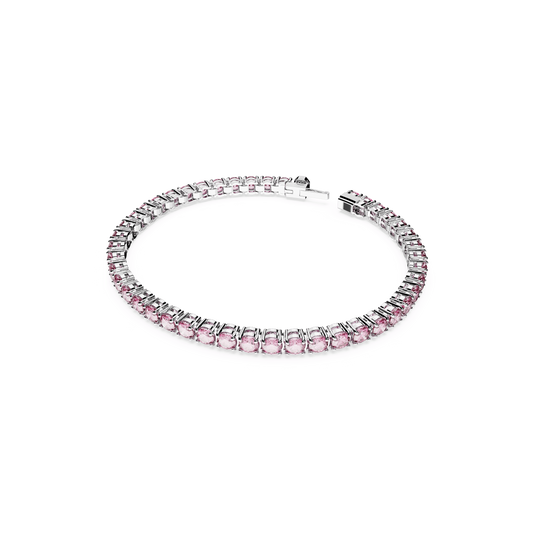 Matrix Tennis bracelet, Round cut, Pink, Rhodium plated 5648930