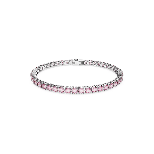 Matrix Tennis bracelet, Round cut, Pink, Rhodium plated 5648931