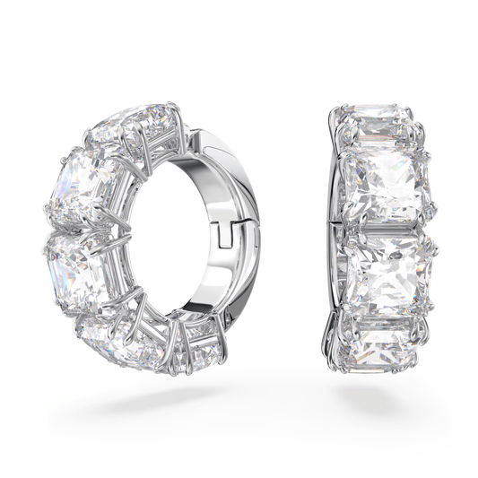 Matrix clip earrings, Square cut, White, Rhodium plated 5654557