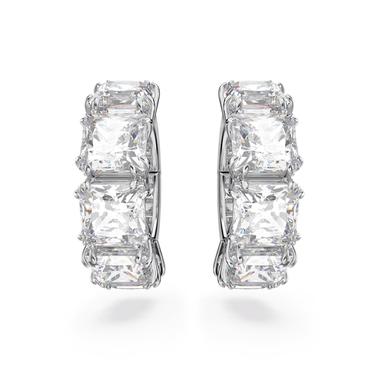 Matrix clip earrings, Square cut, White, Rhodium plated 5654557