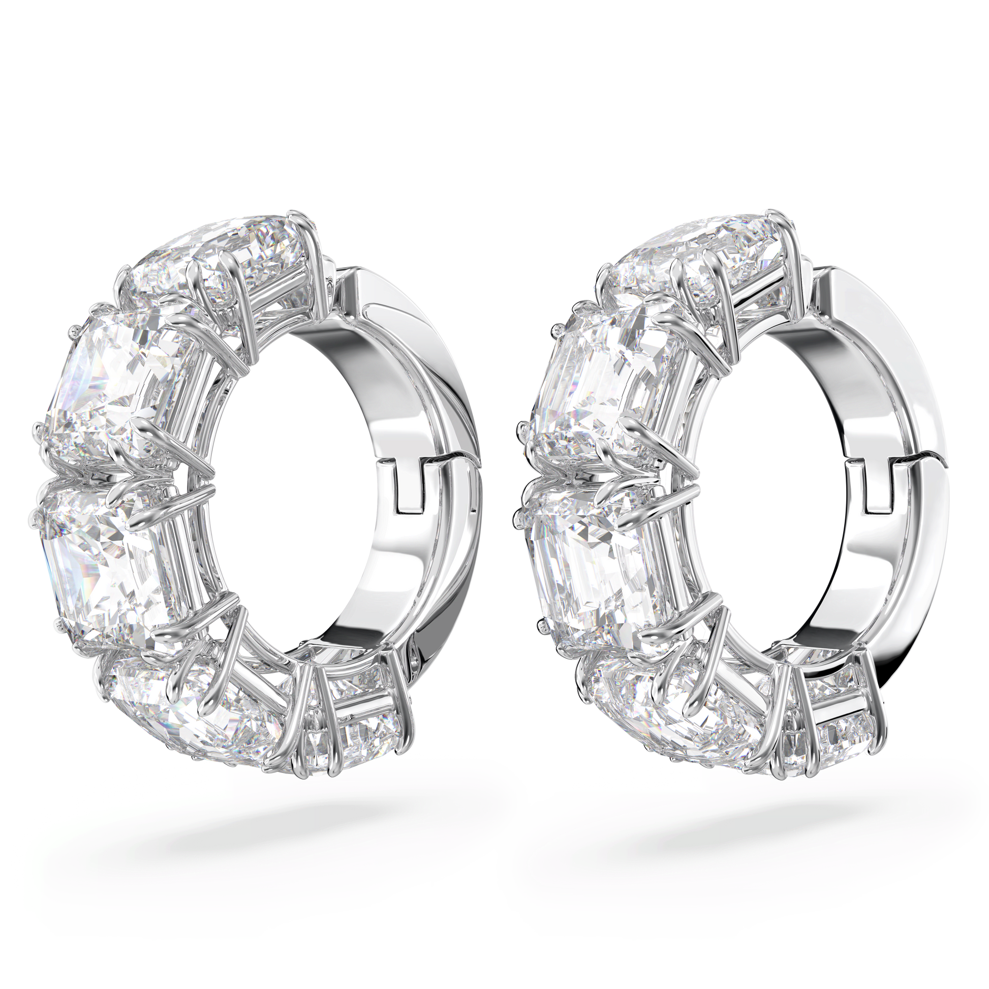 Matrix clip earrings, Square cut, White, Rhodium plated 5654557