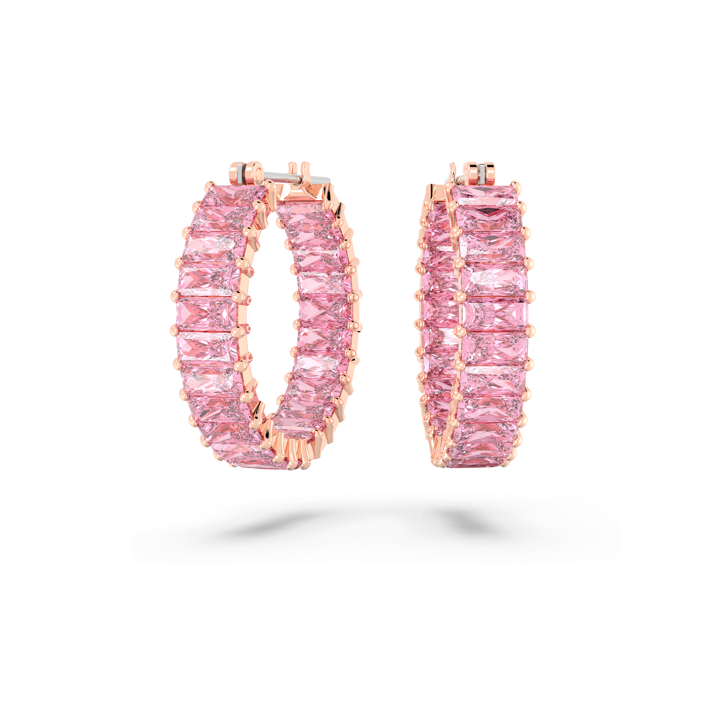 Matrix hoop earrings, Baguette cut, Pink, Rose gold-tone plated 5657726