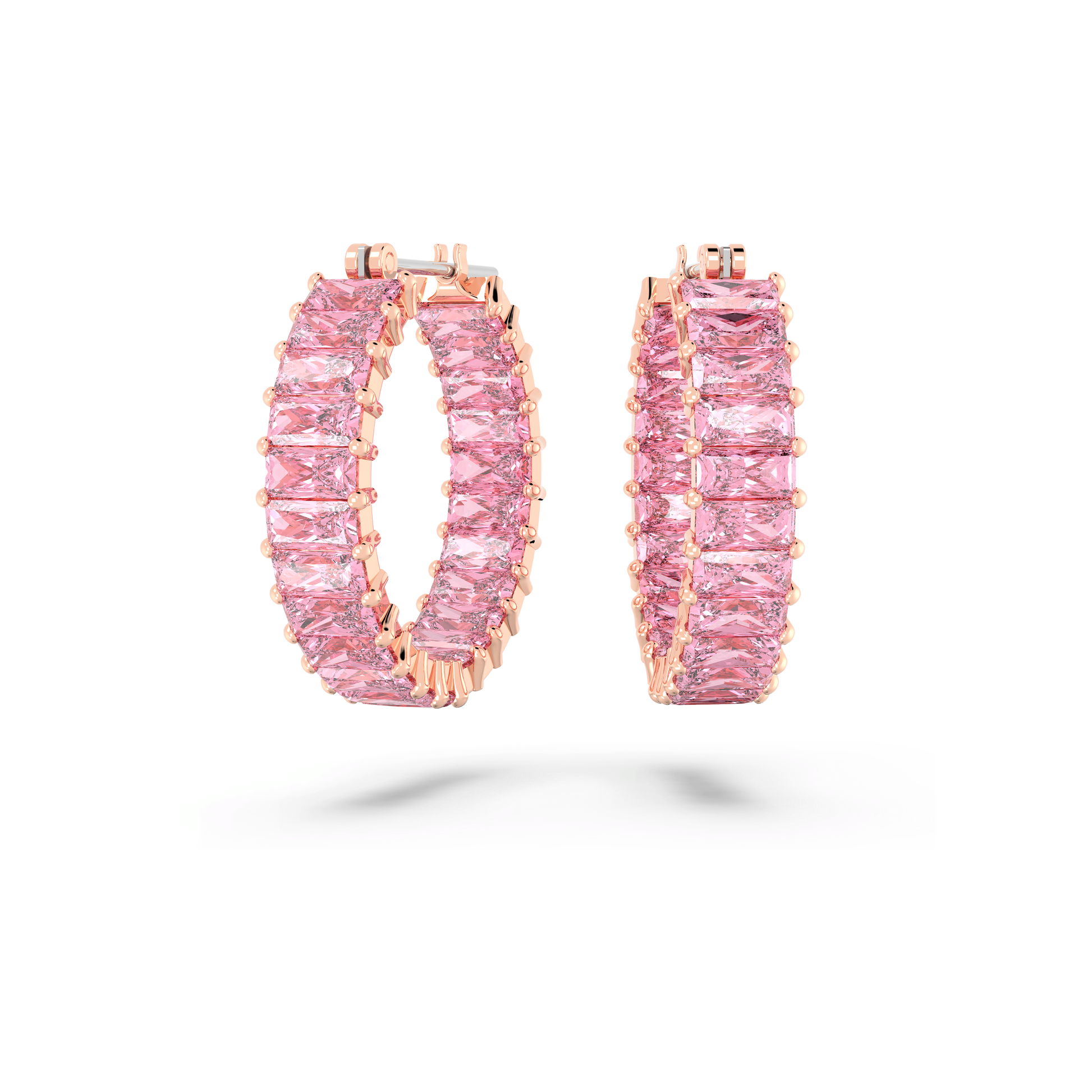 Matrix hoop earrings, Baguette cut, Pink, Rose gold-tone plated 5657726