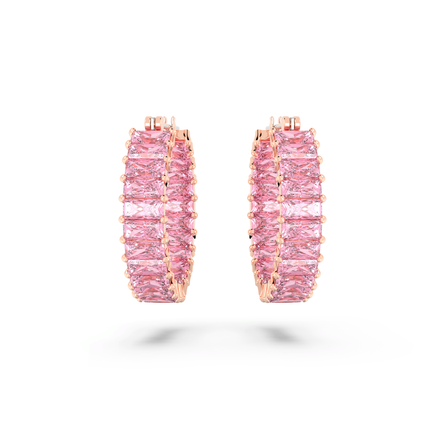 Matrix hoop earrings, Baguette cut, Pink, Rose gold-tone plated 5657726
