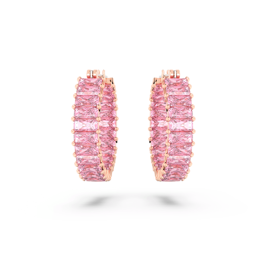 Matrix hoop earrings, Baguette cut, Pink, Rose gold-tone plated 5657726