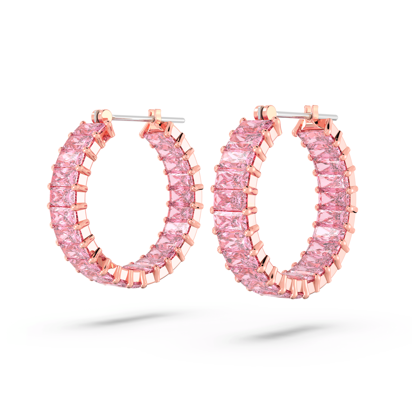 Matrix hoop earrings, Baguette cut, Pink, Rose gold-tone plated 5657726