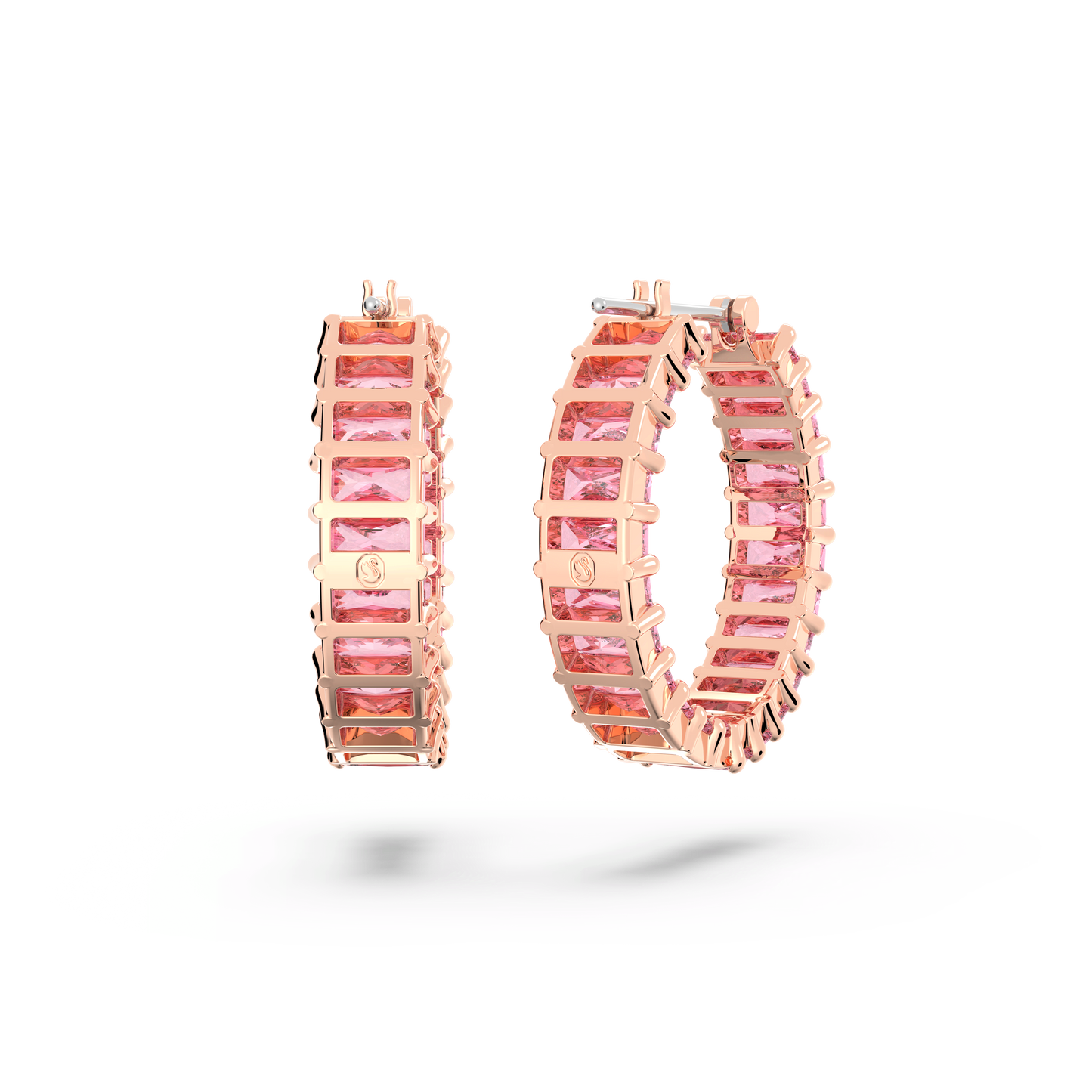 Matrix hoop earrings, Baguette cut, Pink, Rose gold-tone plated 5657726