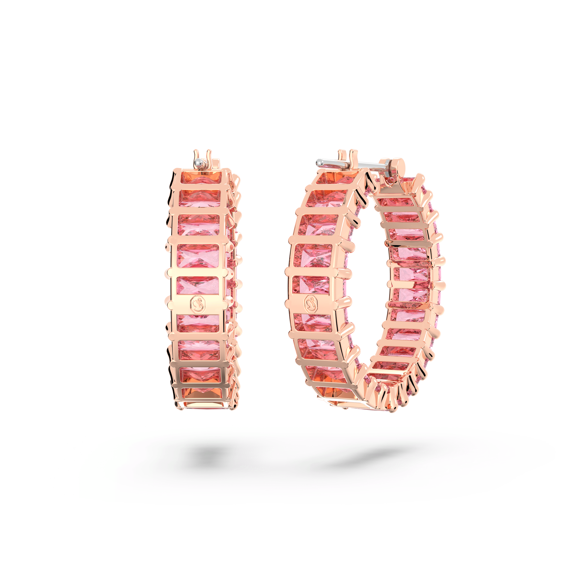 Matrix hoop earrings, Baguette cut, Pink, Rose gold-tone plated 5657726