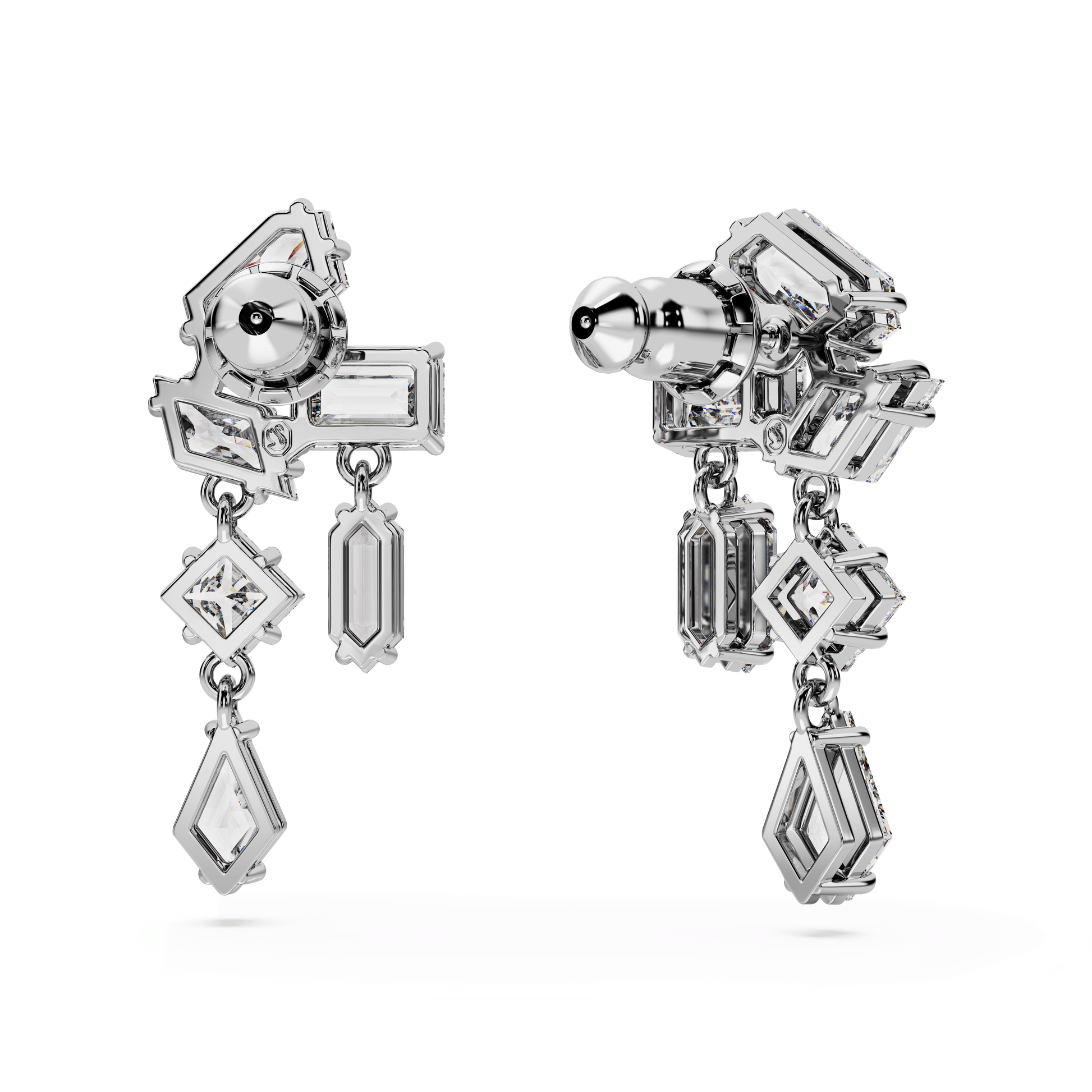 Mesmera drop earrings, Mixed cuts, White, Rhodium plated 5665825