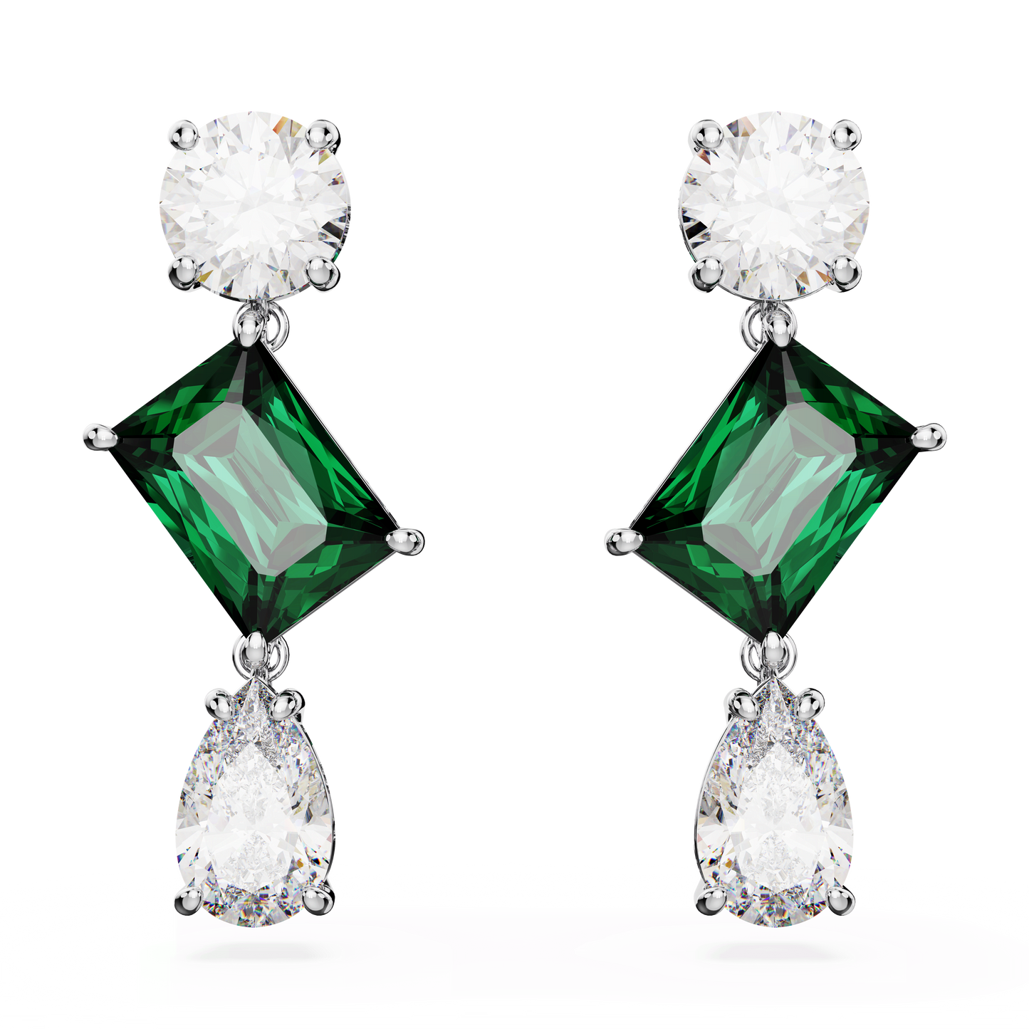 Mesmera drop earrings, Mixed cuts, Green, Rhodium plated 5665878