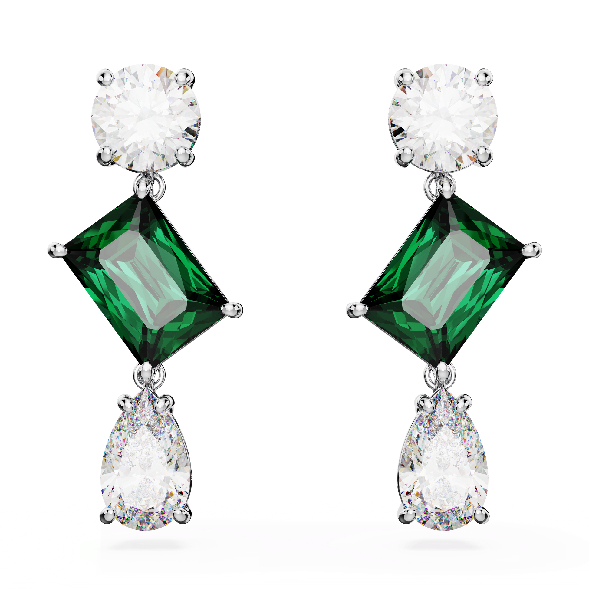 Mesmera drop earrings, Mixed cuts, Green, Rhodium plated 5665878