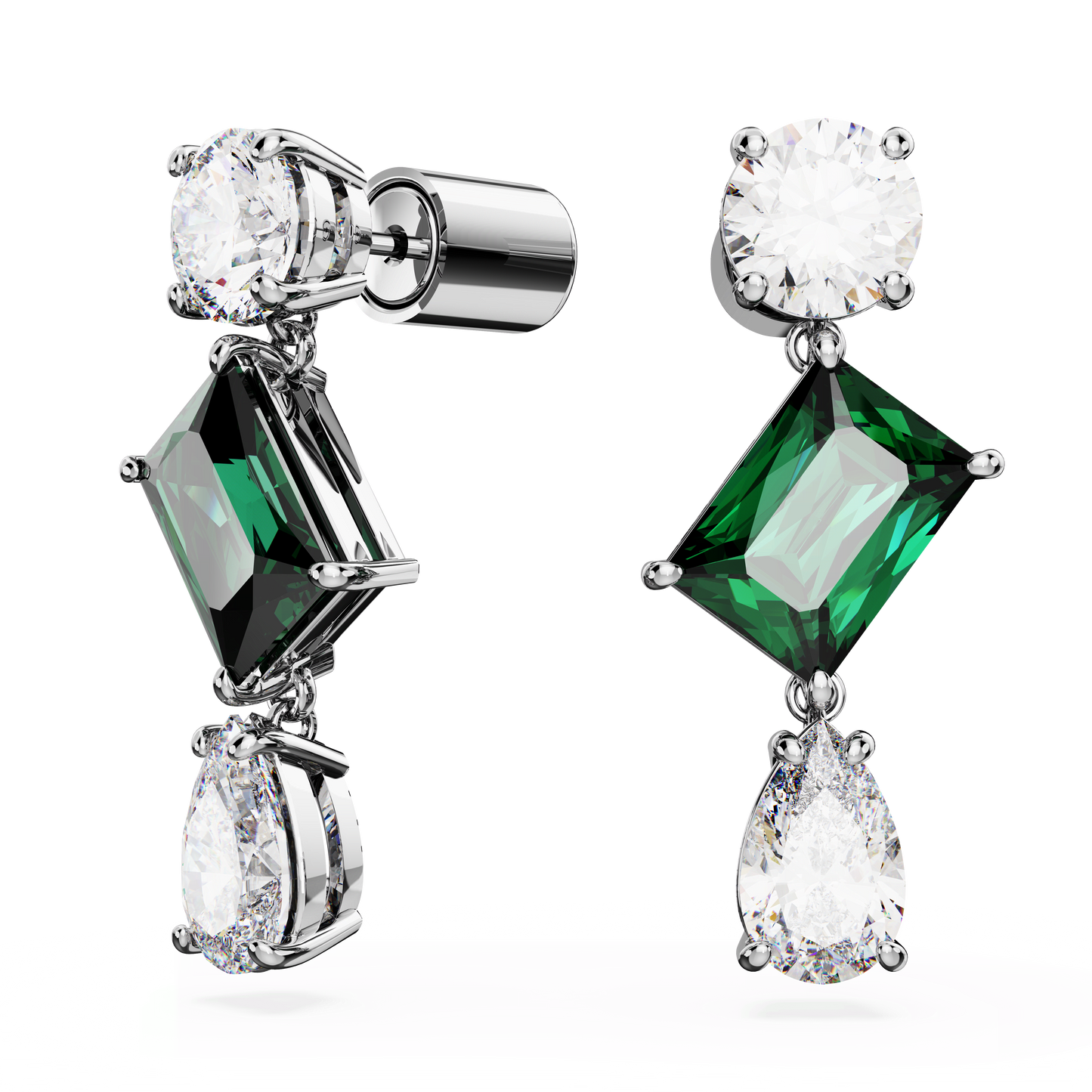 Mesmera drop earrings, Mixed cuts, Green, Rhodium plated 5665878