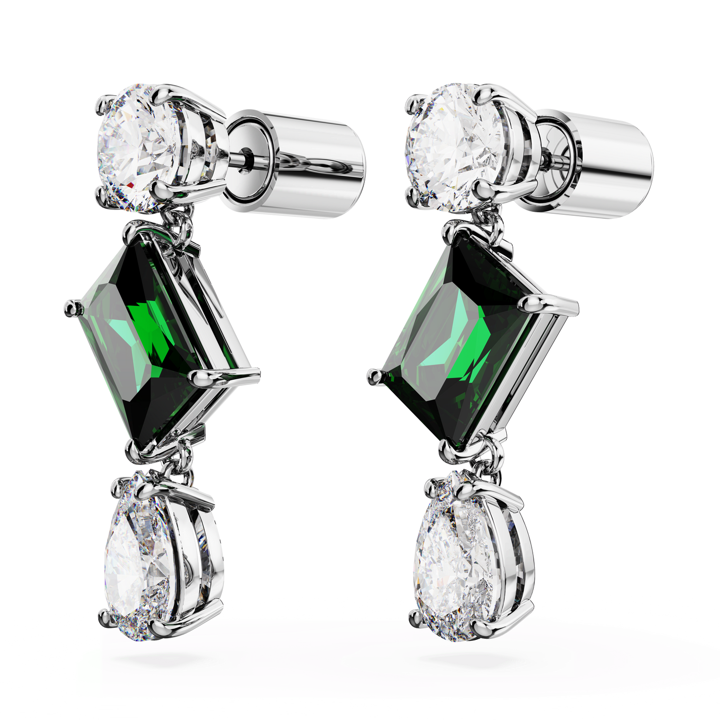 Mesmera drop earrings, Mixed cuts, Green, Rhodium plated 5665878