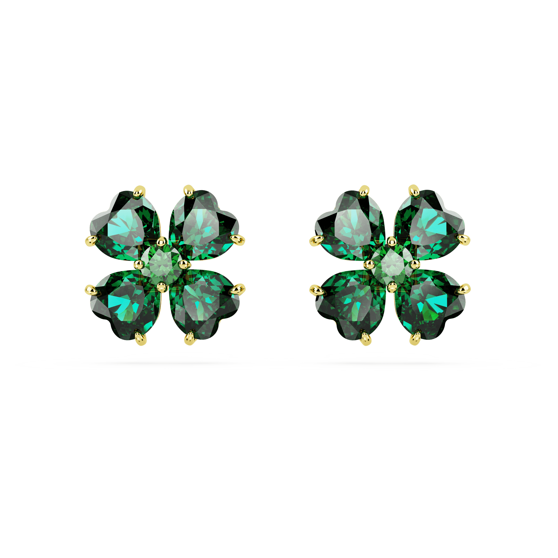 Idyllia stud earrings, Clover, Green, Gold-tone plated 5666236