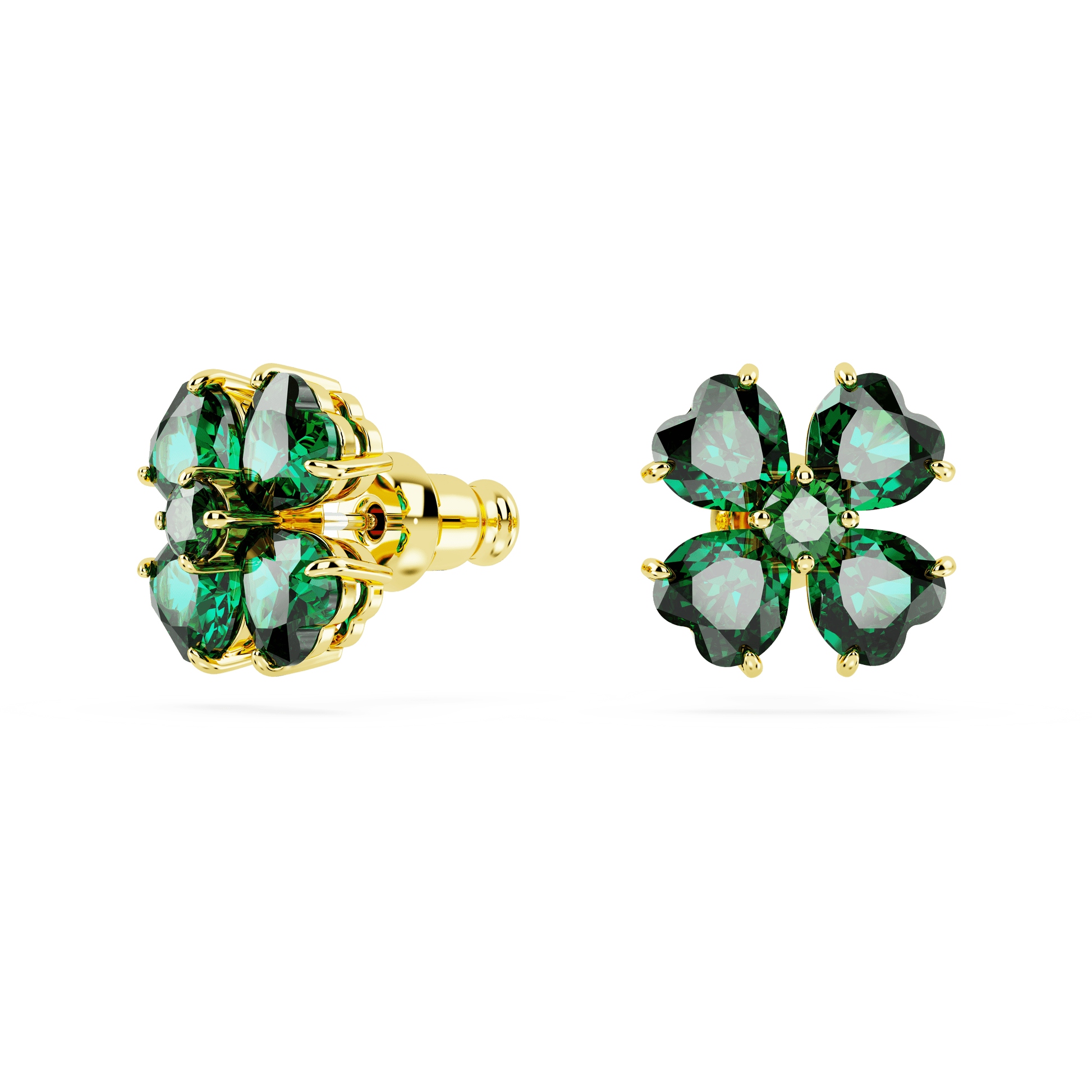 Idyllia stud earrings, Clover, Green, Gold-tone plated 5666236