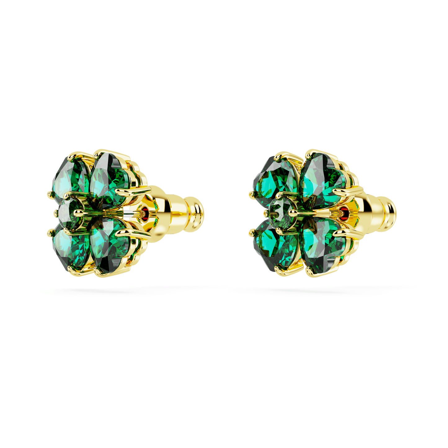 Idyllia stud earrings, Clover, Green, Gold-tone plated 5666236