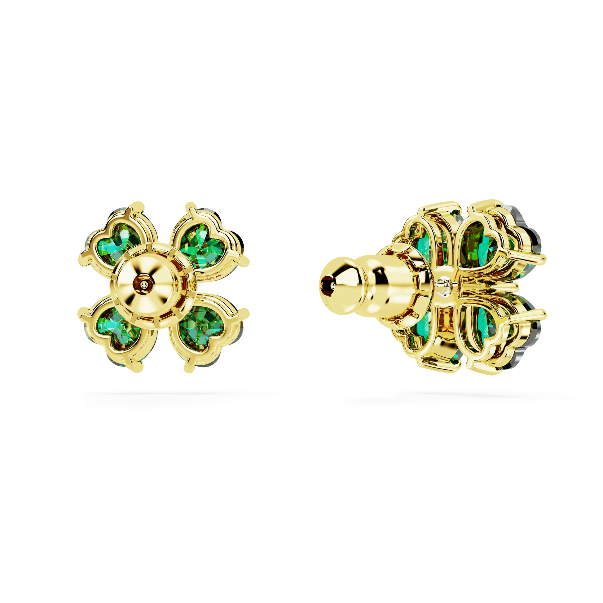 Idyllia stud earrings, Clover, Green, Gold-tone plated 5666236