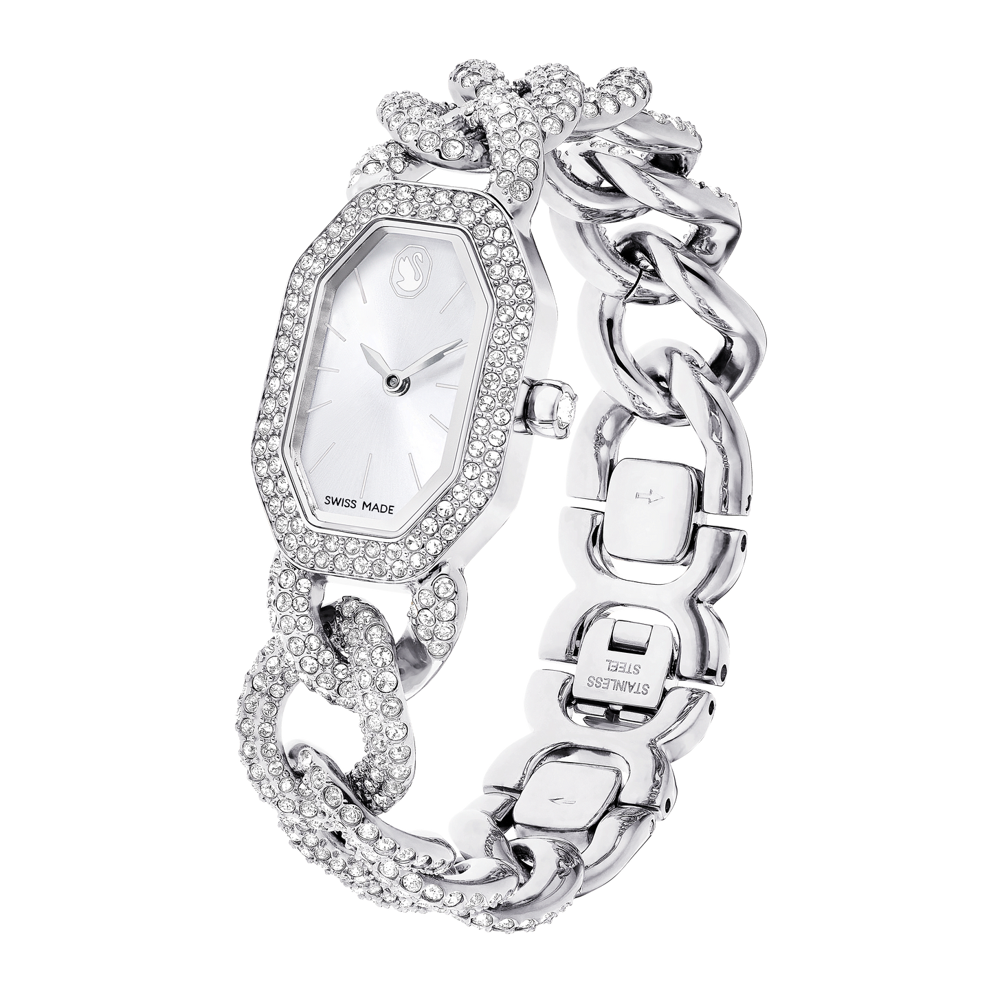 Dextera chain watch, Swiss Made, Crystal bracelet, Silver tone, Stainless Steel 5668899
