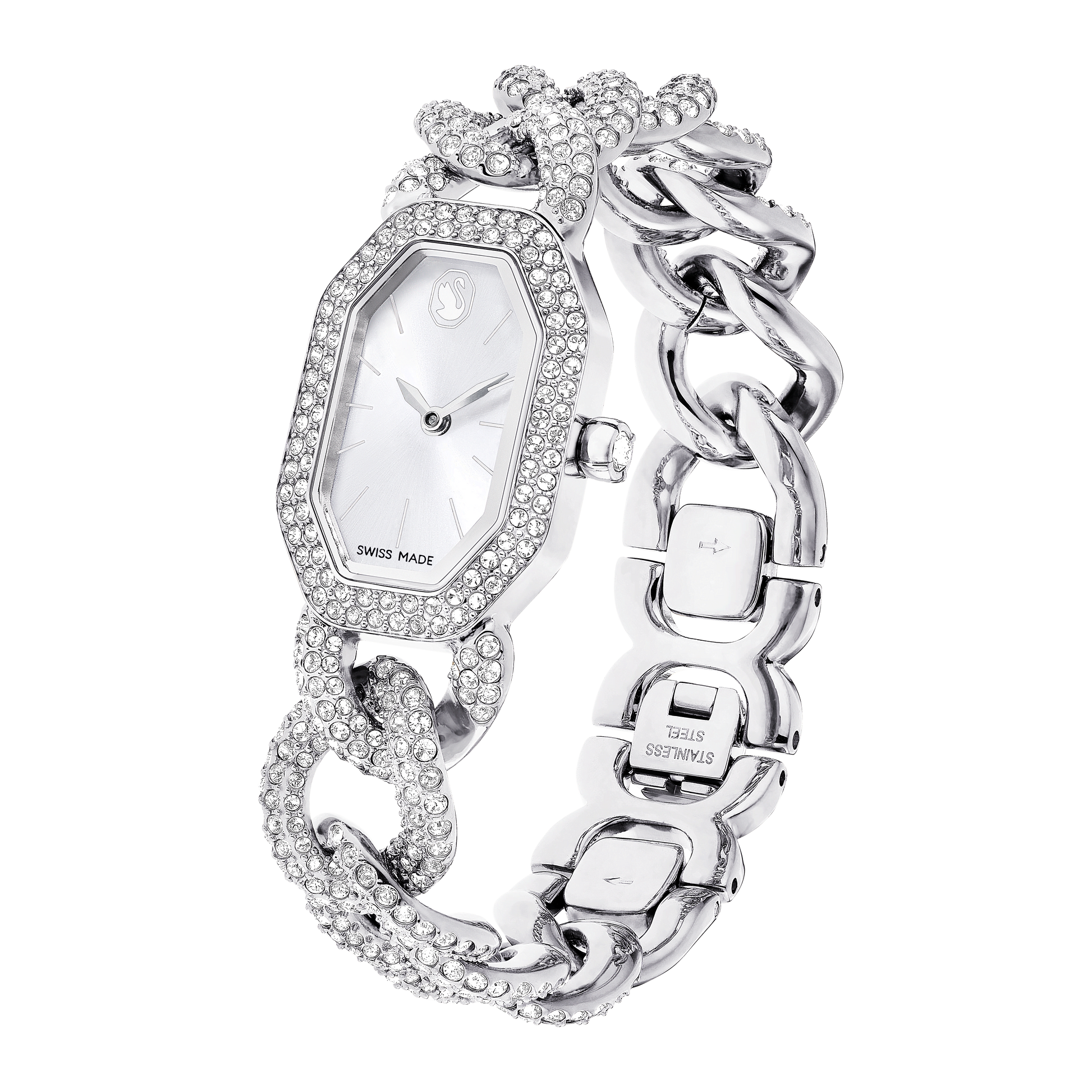 Dextera chain watch, Swiss Made, Crystal bracelet, Silver tone, Stainless Steel 5668899