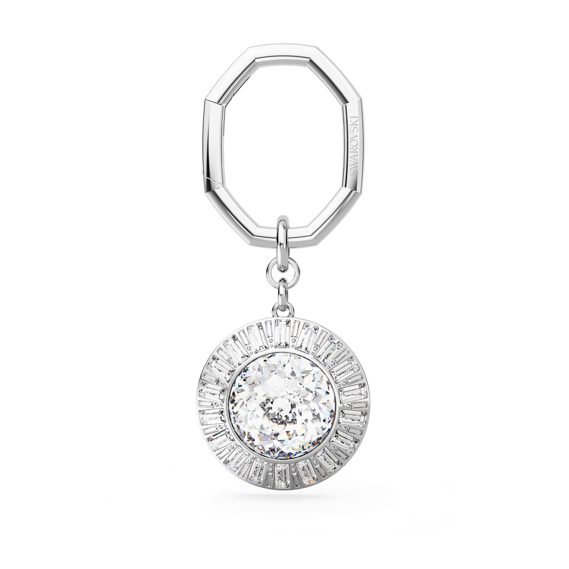 Key ring, Round cut, White, Rhodium plated 5669119