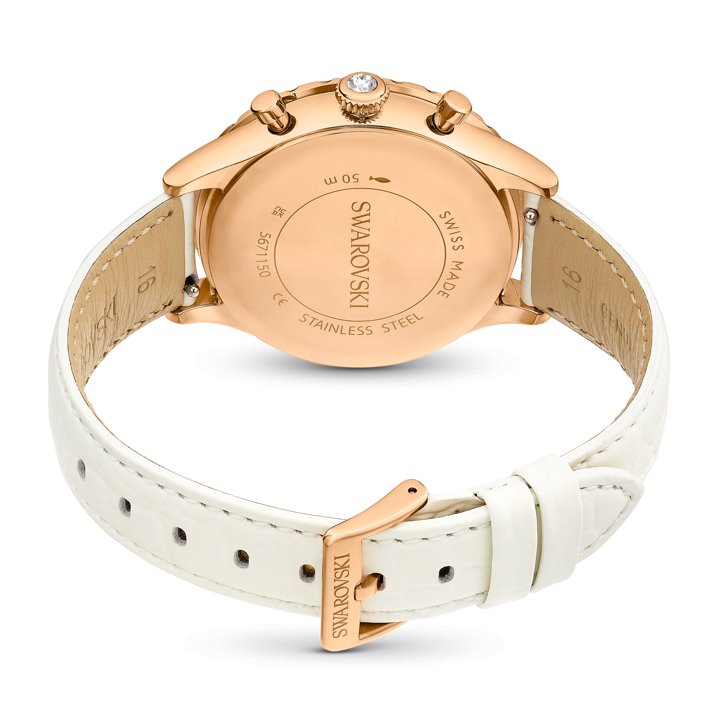 Octea chrono watch, Swiss Made, Leather strap, White, Rose gold-tone finish 5671150