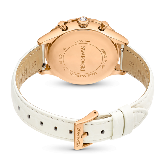 Octea chrono watch, Swiss Made, Leather strap, White, Rose gold-tone finish 5671150