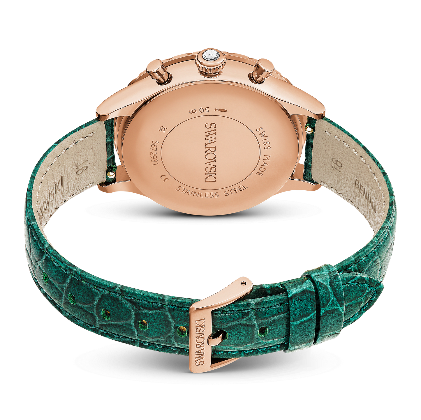 Octea chrono watch, Swiss Made, Leather strap, Green, Rose gold-tone finish 5672931
