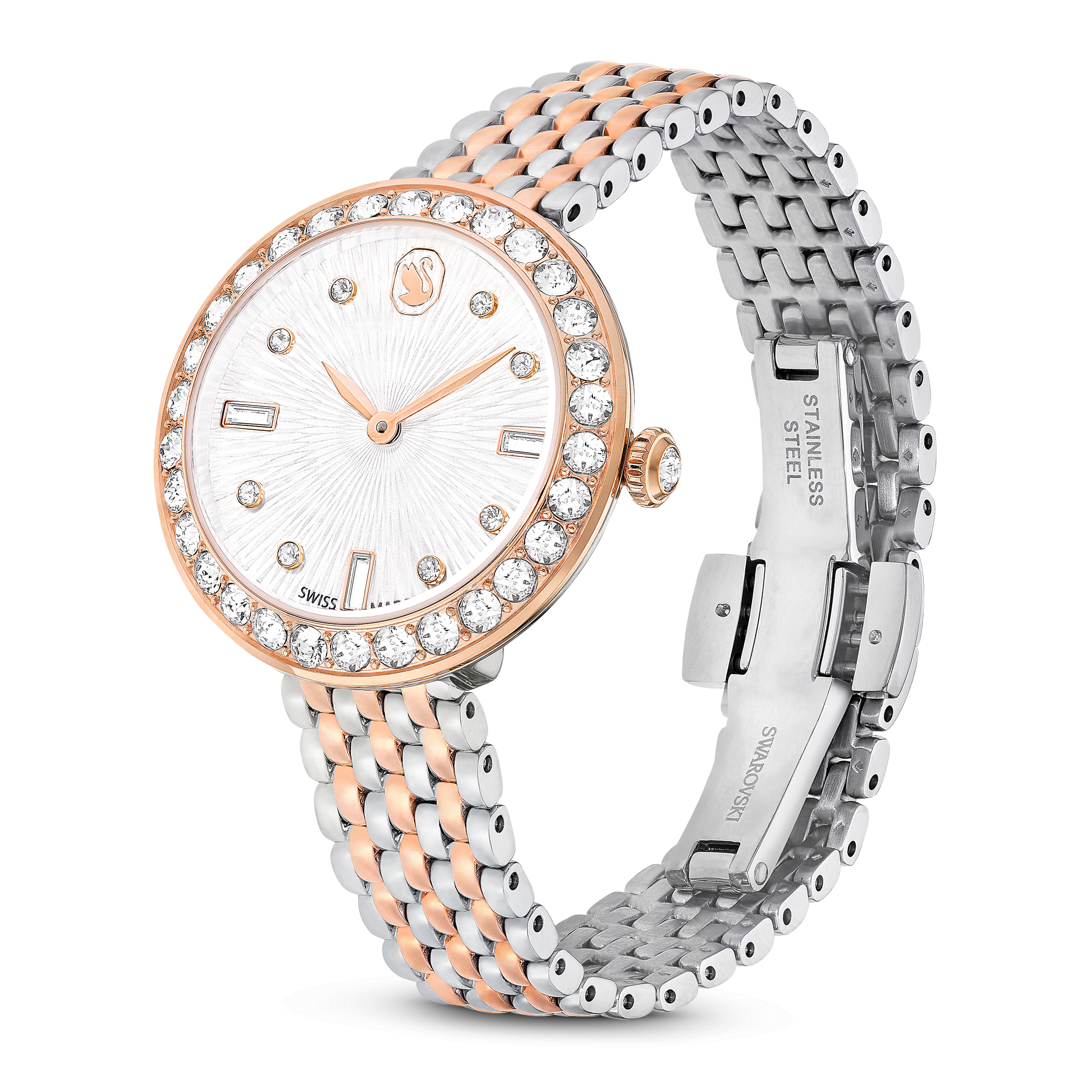 Matrix tennis 7-link watch, Swiss Made, Metal bracelet, Rose gold tone, Mixed metal finish 5672971