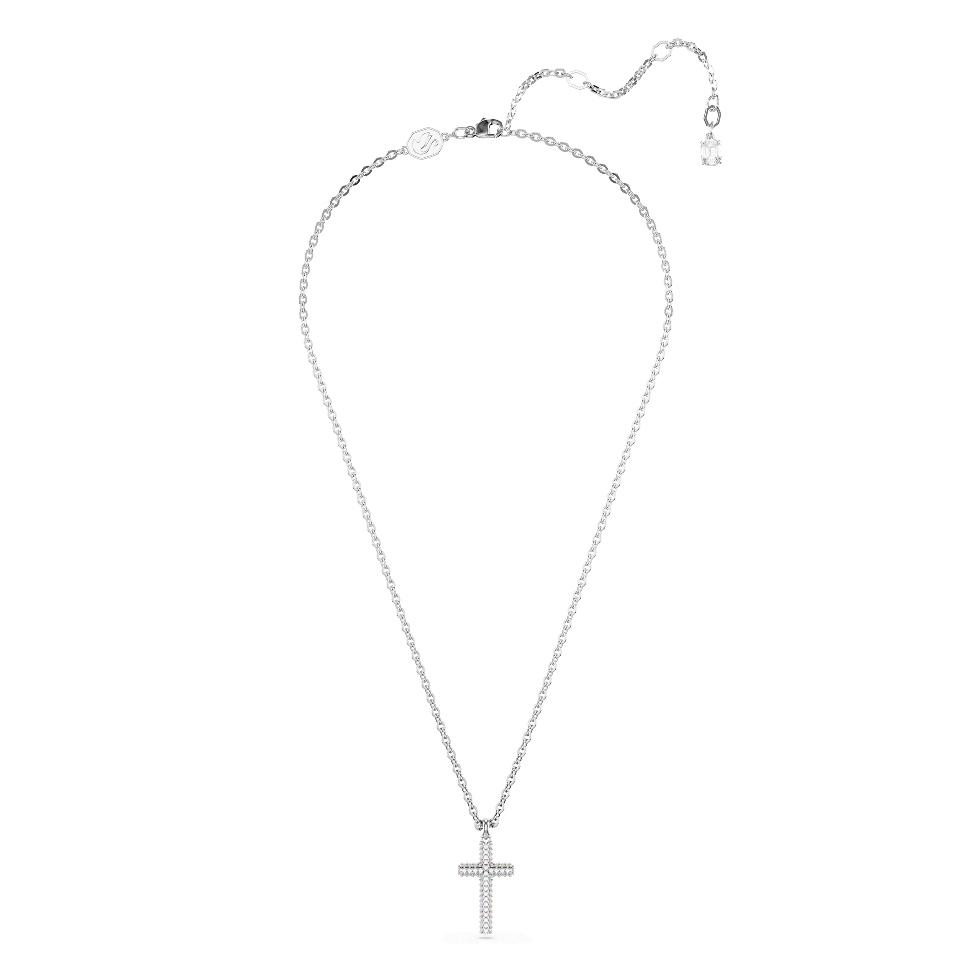 Insigne pendant, Pavé, Cross, White, Rhodium plated 5675577