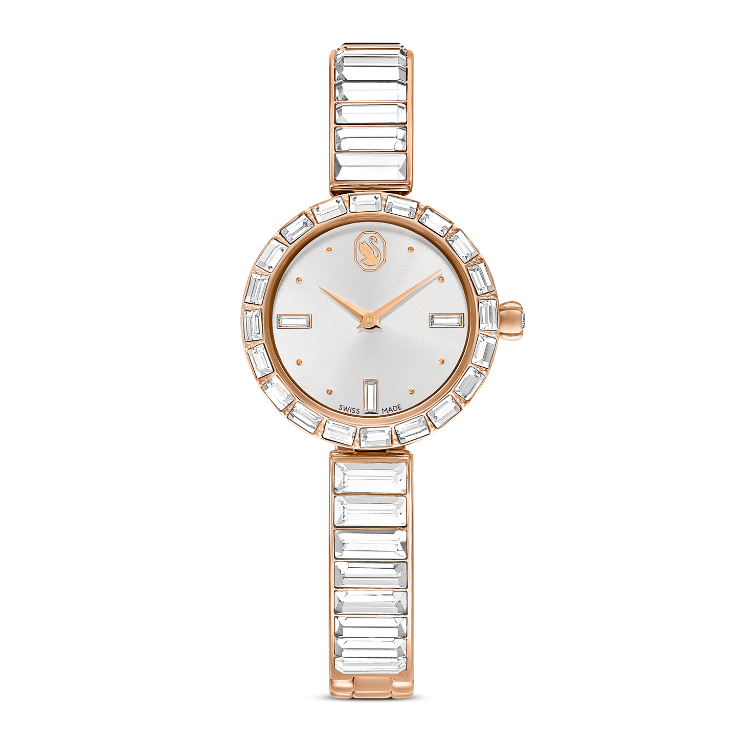 Matrix bangle watch, Swiss Made, Crystal bracelet, White, Rose gold-tone finish 5677484