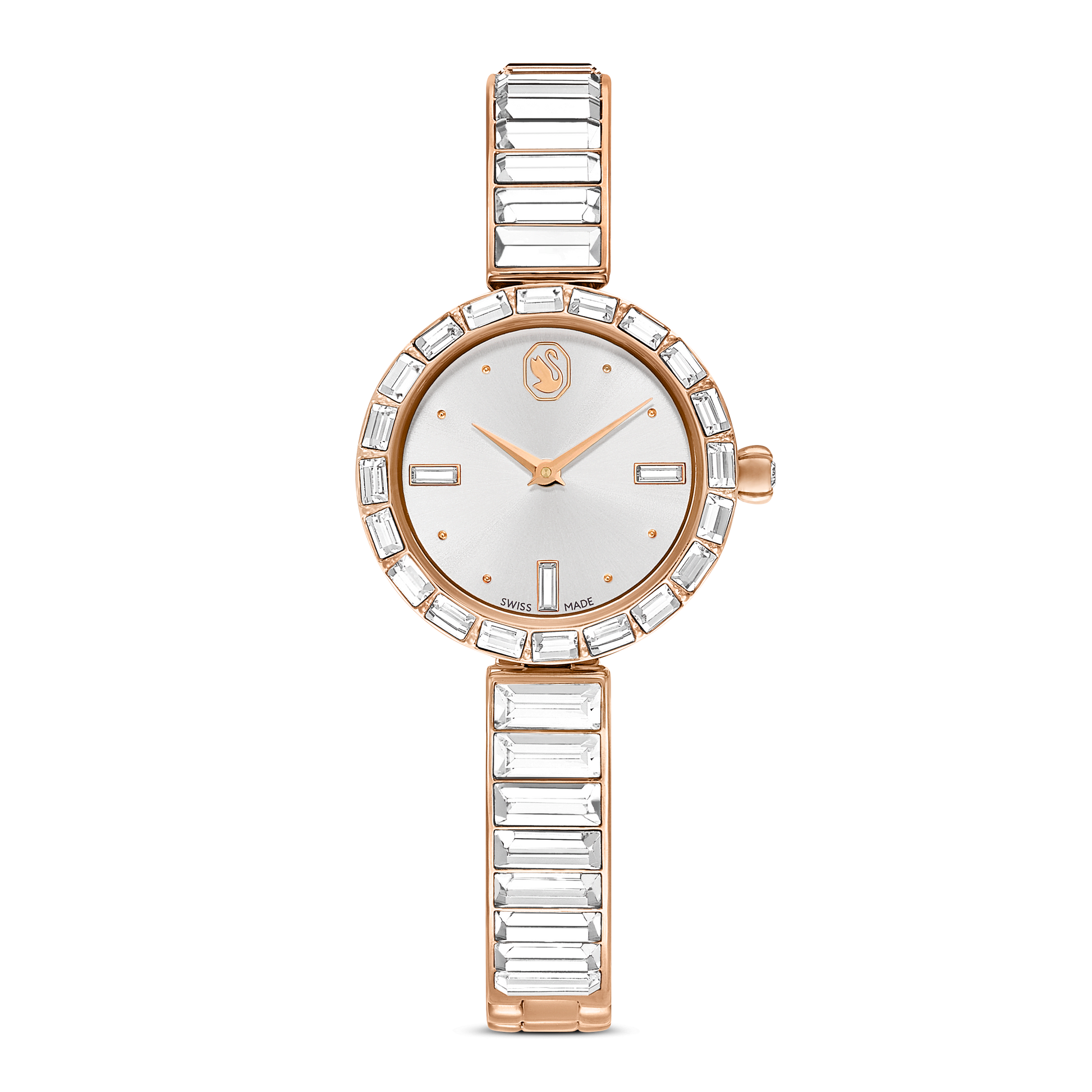 Matrix bangle watch, Swiss Made, Crystal bracelet, White, Rose gold-tone finish 5677484